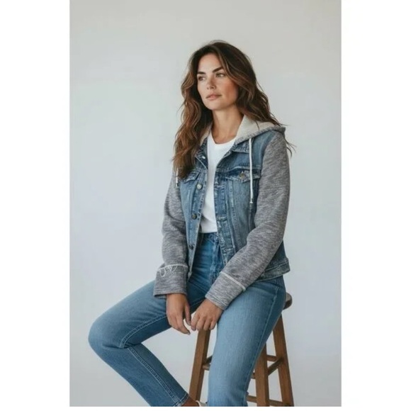 Free People Boho Grunge Hooded Denim Sweatshirt Streetwear Jacket - Picture 2 of 13